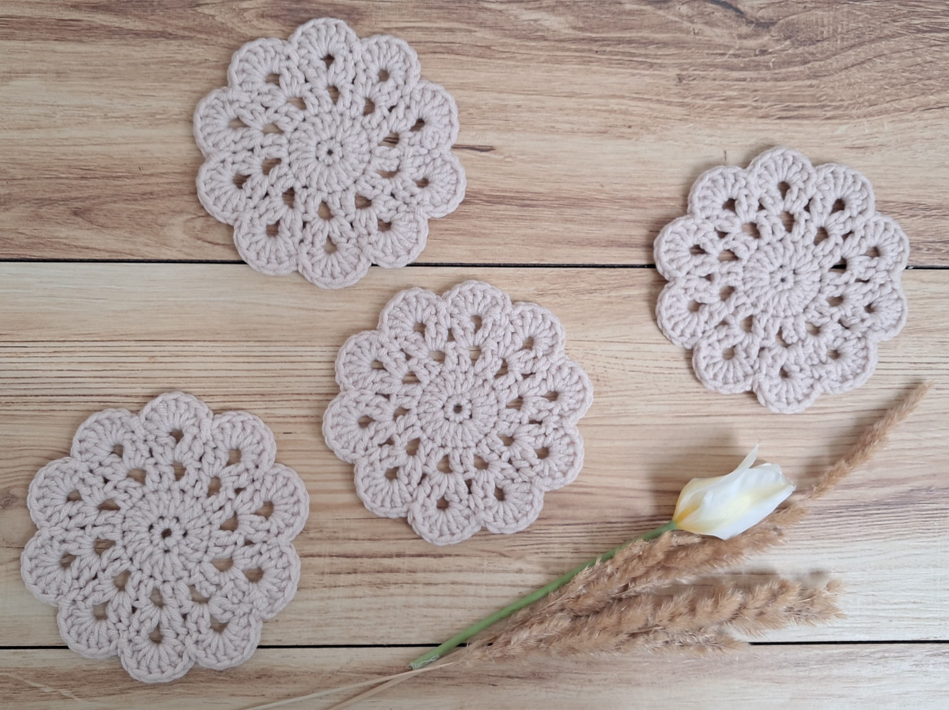Podkładki pod kubki handmade - zestaw ecru